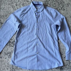 Zara Man Slim Fit Blue Button Down‎ Patterned Long Sleeve Shirt Men’s Size L